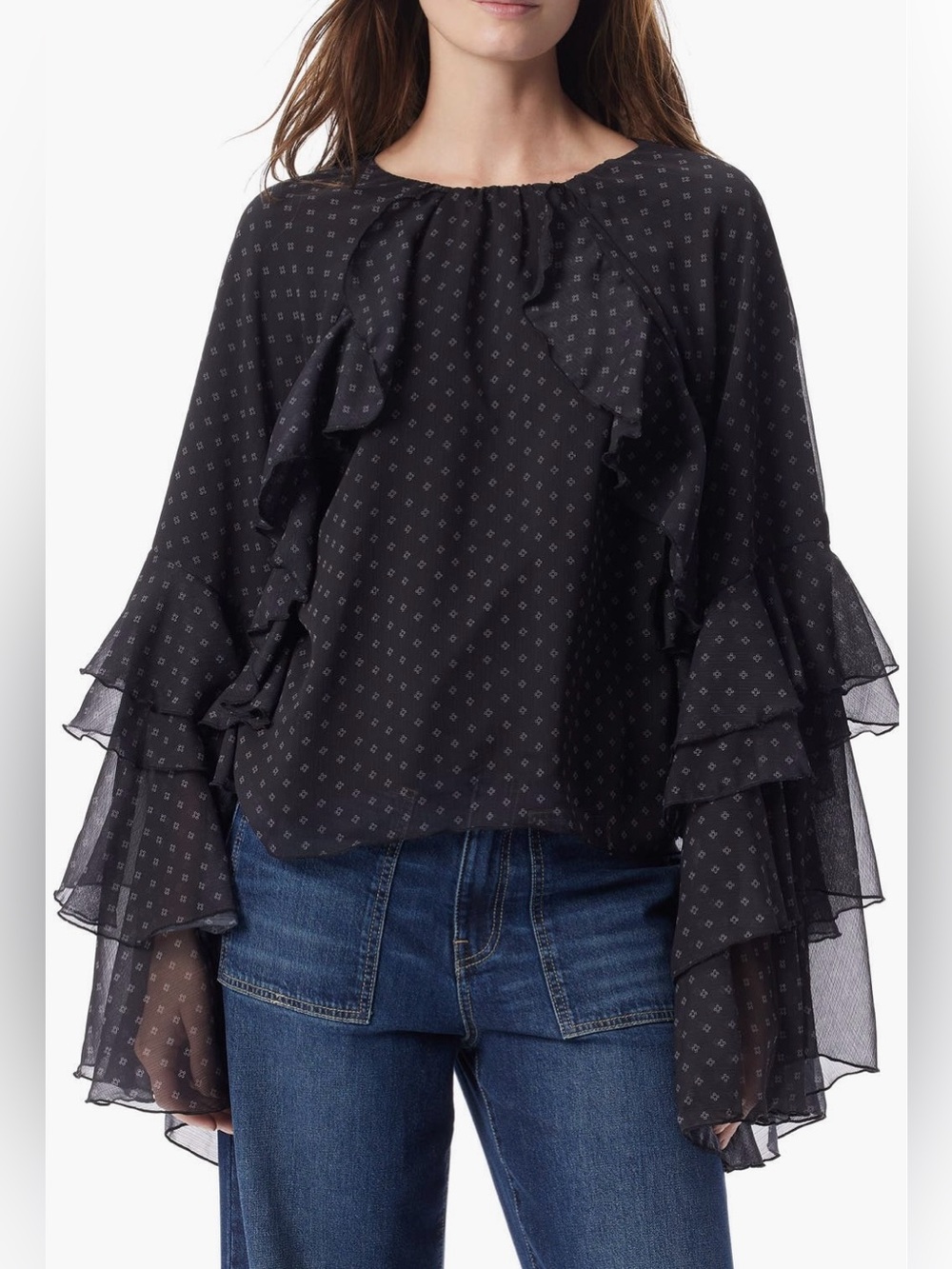 Dee Ocleppo Jovanna Ruffle Top in Black-Foulard